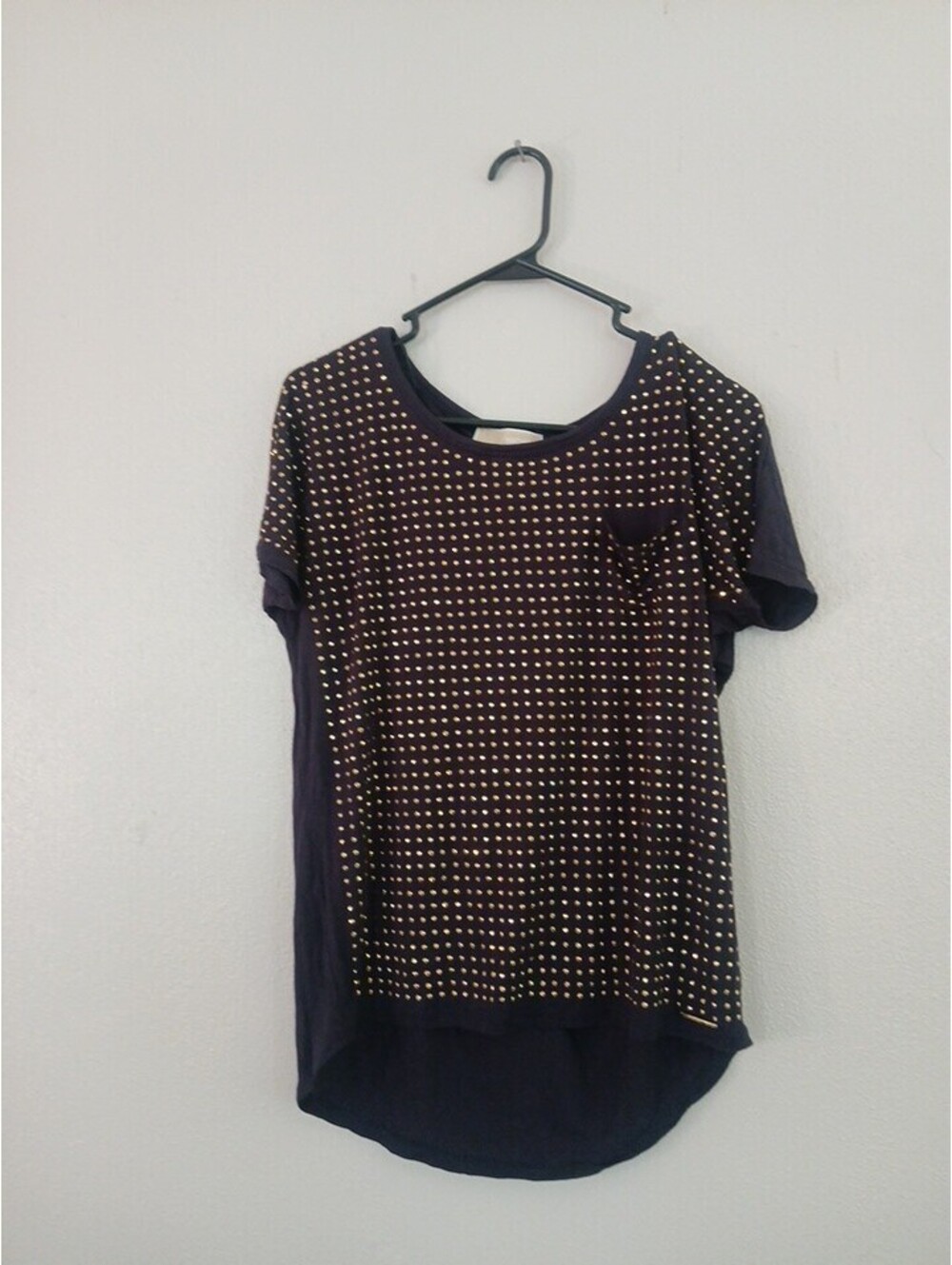 Michael Kors Dark Blue Short-sleeves Gold Studded Round Neck Party Top Tee Sz M